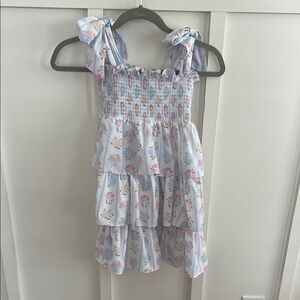 Cecil And Lou Girls' Light Blue Floral Tiered Sundress with Tie Straps